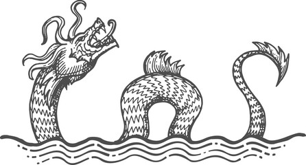 Leviathan mythical creature, sea serpent dragon © Vector Tradition