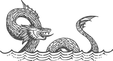 Selma monster, water beast sea serpent dragon wave © Vector Tradition