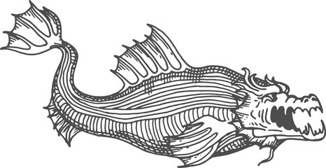 Sea monster serpent dragon fish leviathan sketch
