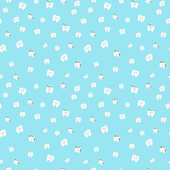 Tooth character seamless pattern on blue background