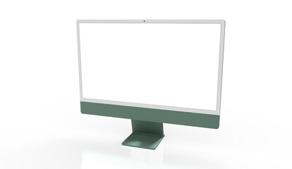 Trendy realistic thin frame monitor mock up with blank white screen