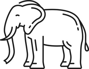 Elephant with trunk, two tusks isolated thin line