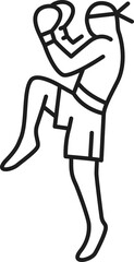 Muay Thai boxing man kick boxer thin line icon