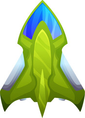 Booster flaming rocket on start isolated spaceship