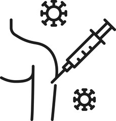 Vaccination thin line icon, injection in shoulder