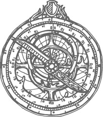 Elaborate inclinometer astronomical astrolabe icon - obrazy, fototapety, plakaty