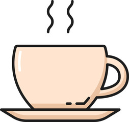 Steaming cup of tea or coffee in cup on saucer