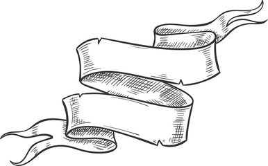 Ribbon sketch, scroll flag vintage heraldic label