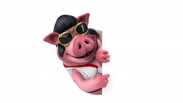 Fun 3D cartoon animation of a rocker Pig