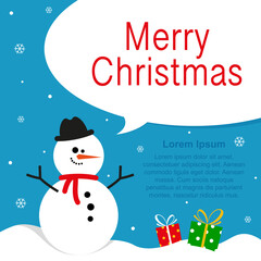 Christmas card with a snowman and gifts. copy space for text. Concept for a postcard or invitation to a holiday. Vector, illustration