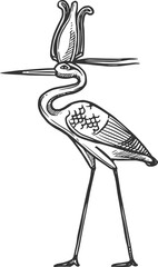 Heron bird deity isolated egyptian Bennu God crane