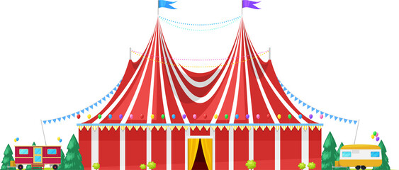 Traveling circus shapito isolated red striped tent