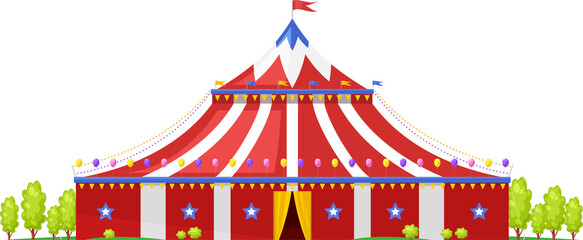 Traveling circus shapito isolated red striped tent