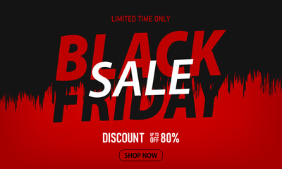 Black friday sale banner. Minimalist poster design in black and red colors. Templates for promotion, advertising, web, fashion. Vector illustration