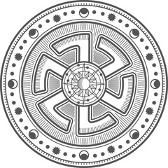 Esoteric occult vector symbol sun inside swastika