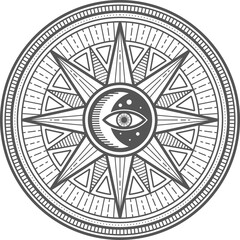 Esoteric occult vector symbol Eye, Moon inside Sun