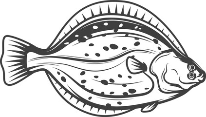 Flounder, ocean fish, fishing and sea food icon
