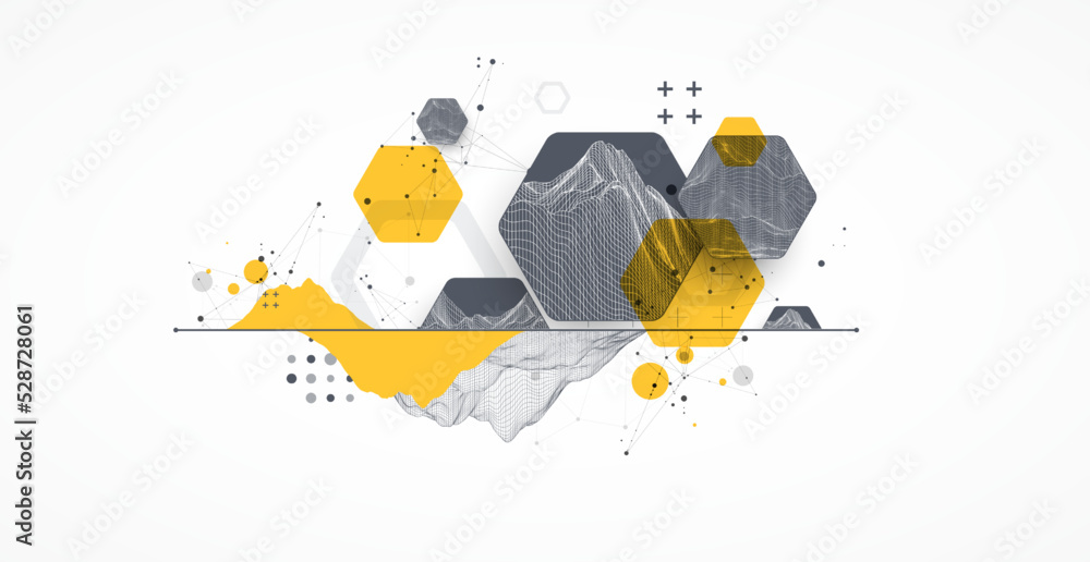 Poster modern science technology abstract background using hexagonal shapes. wireframe spot surface illustr