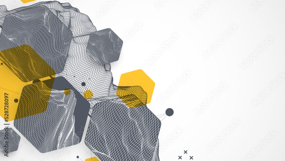 Aufkleber Modern science technology abstract background using hexagonal shapes. Wireframe spot surface illustration. Vector.