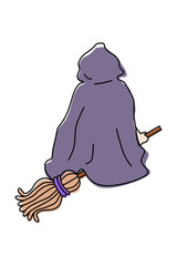 箒に乗って飛んでいる魔女の後ろ姿