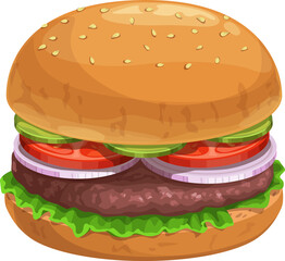 Hamburger with beef chop and vegetables isolated