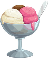 Ice cream dessert in glass bowl three gelato balls