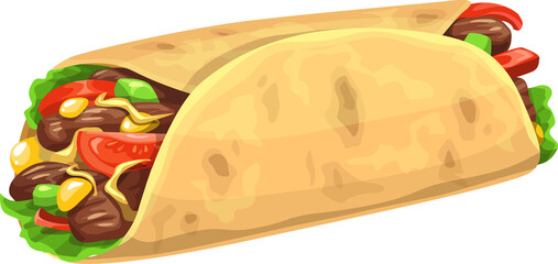 Burrito, fast food menu snack, doner, shawarma