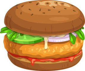 Chicken burger, fast food sandwich menu icon