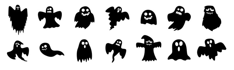 Cartoon ghost vector illustrations of comic phantoms icon - obrazy, fototapety, plakaty