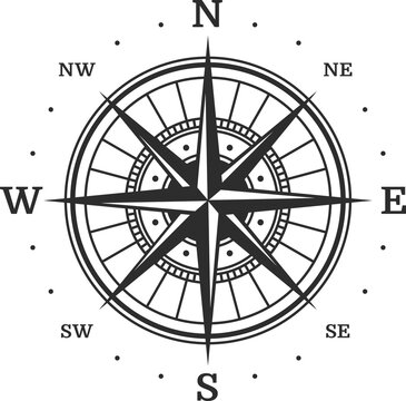 Compass sign, windrose navigation symbol isolated