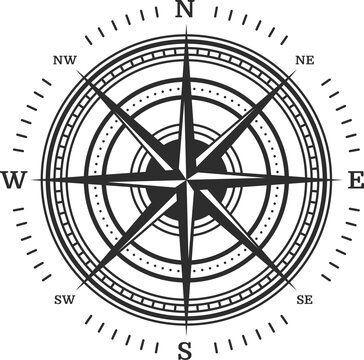 Medieval wind rose isolate monochrome compass icon