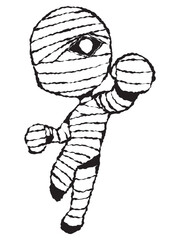 黒色の線に白色の塗りのミイラのイラスト素材