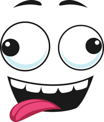 Cartoon face, stunned smile emoji, crazy character