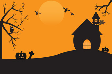 Halloween vector background, celebration, trick-or-treat party, halloween costume, jack-o-lantern, haunted house - obrazy, fototapety, plakaty