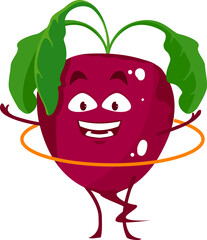 Cartoon radish vegetable with hoop, sports life