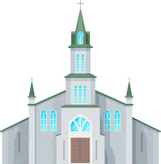 Catholic church, cathedral building vector icon