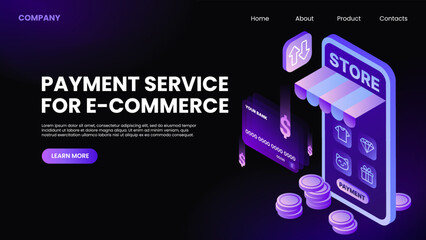 Payment Service for E-Commerce. Landing Page Template for Website. Vector illustration