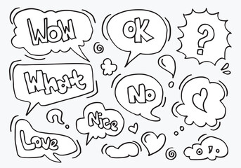Hand drawn set of speech bubbles with handwritten.Vector illustration.