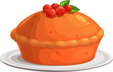 Pie with cranberry vector icon isolated symbol