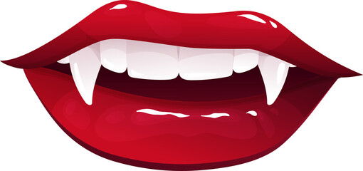 Vampire mouth with long fangs cartoon vector icon