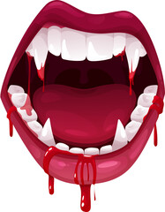 Vampire mouth with fangs nd bloody saliva icon - obrazy, fototapety, plakaty