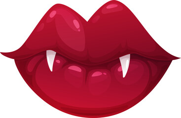 Vampire mouth with fangs, red lips vector icon