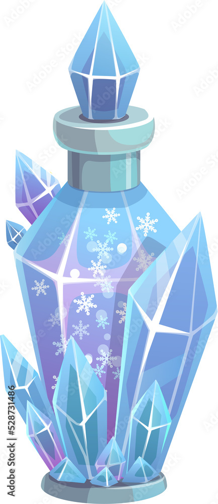 Aufkleber magic elixir in flask with snowflakes and crystals