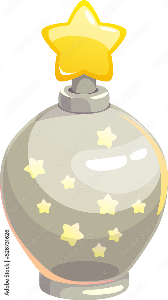 Poster potion bottle, magic elixir flask with stars icon