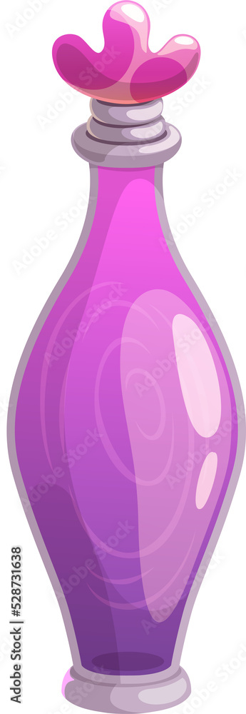 Poster potion bottle with vortex inside vector icon.