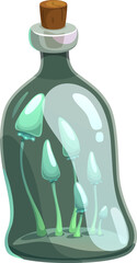 Potion bottle, flask with mushrooms vector icon