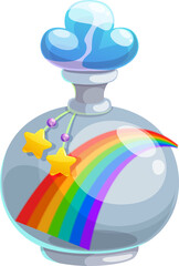 Potion bottle vector icon, flask with rainbow