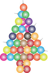 Christmas tree made of Christmas toys on a white background