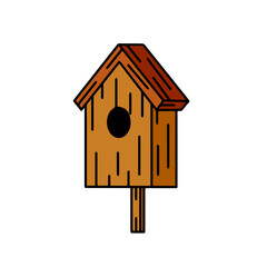 Wooden birdhouse. House for bird. Homemade nest for animal. Outline cartoon illustration