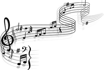 Treble clef notes with shadow reflection isolated